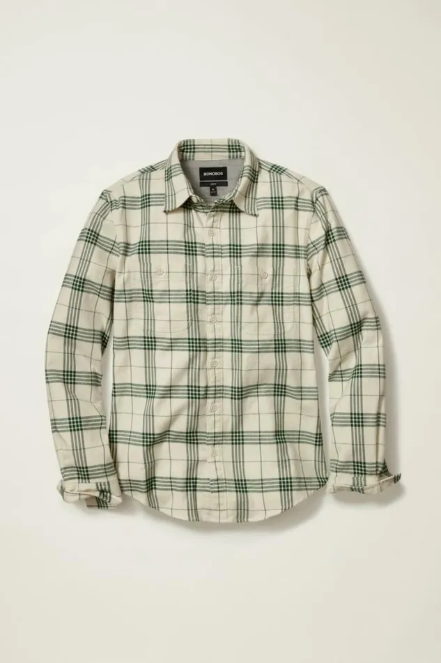 Men Stretch Flannel Shirt Snowy Pine Plaid Bonobos Overshirts