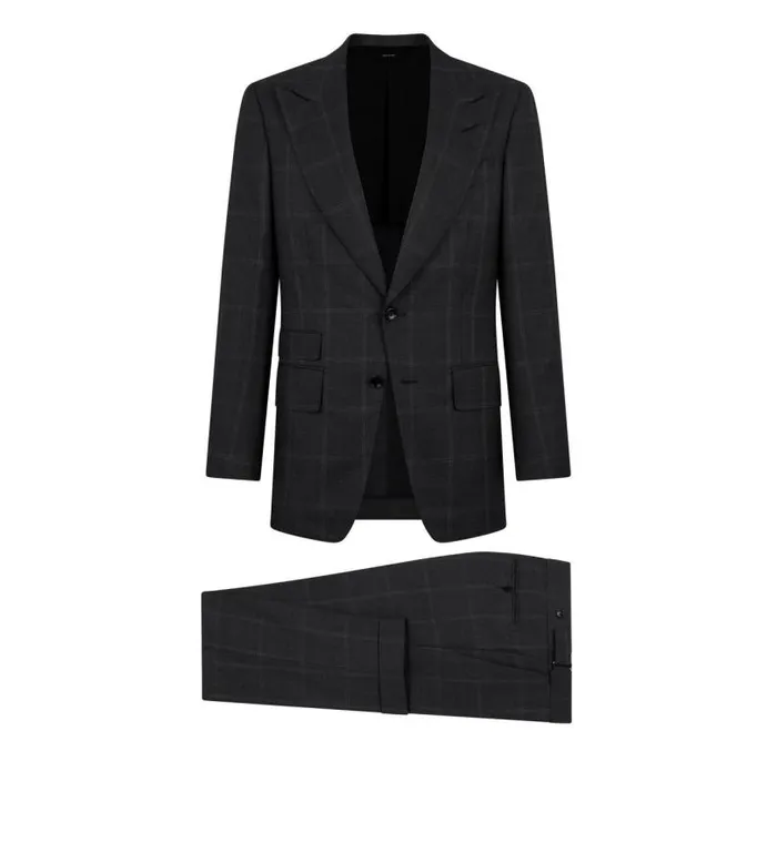Men Suits Tom Ford Window Pane Shelton Suit Dark Grey
