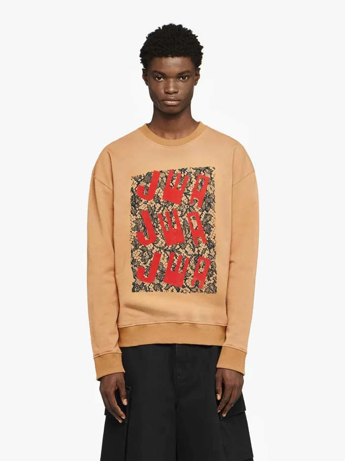 Men Sweatshirts and Hoodies JW Anderson SWEATSHIRT WITH PRINTED LACE FRONTPANEL Beige Men Sweatshirts and Hoodies JW Anderson SWEATSHIRT WITH PRINTED LACE FRONTPANEL Beige