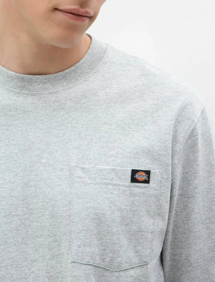 Men TShirts Dickies Longsleeve Pocket Tee Heather Grey