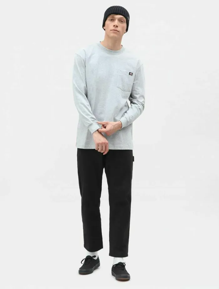 Men TShirts Dickies Longsleeve Pocket Tee Heather Grey