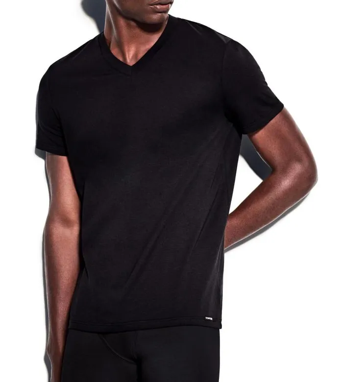 Men TSHIRTS Tom Ford Cotton VNeck TShirt Black