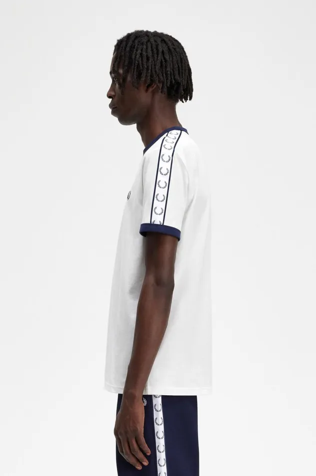 Men Taped Ringer TShirt Snow White Fred Perry TShirts