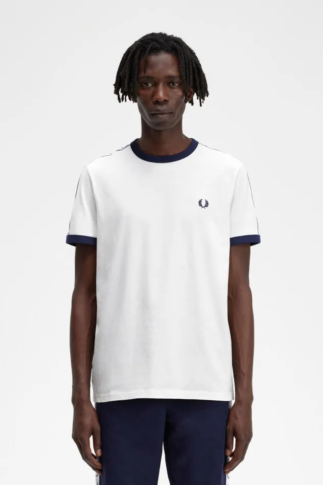 Men Taped Ringer TShirt Snow White Fred Perry TShirts