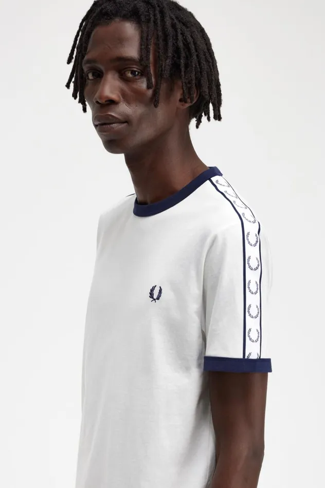 Men Taped Ringer TShirt Snow White Fred Perry TShirts