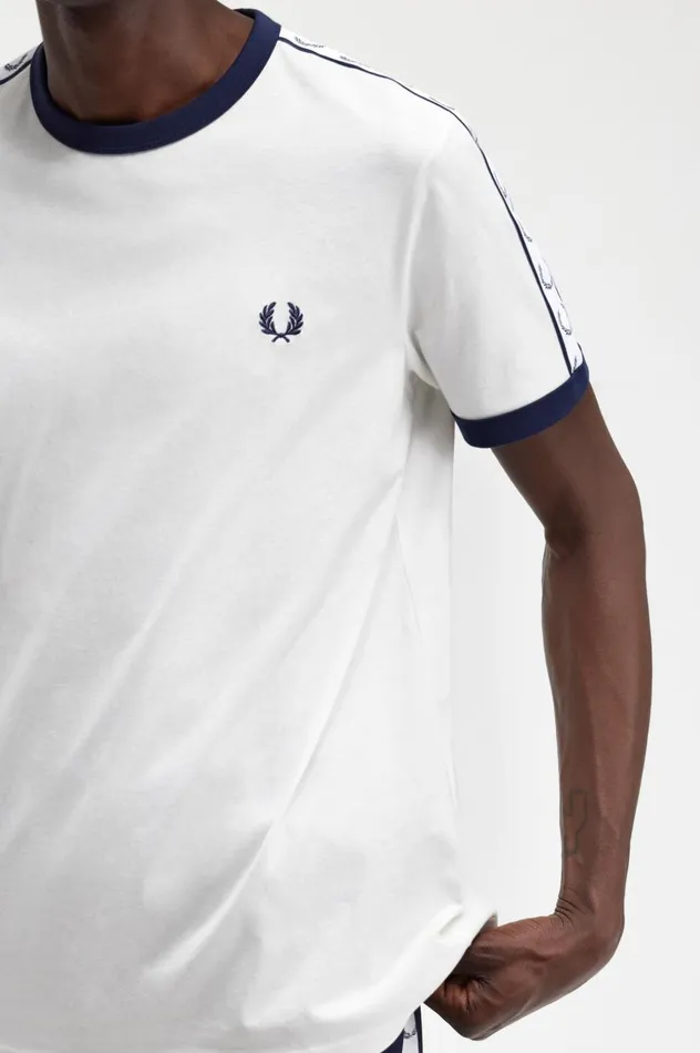 Men Taped Ringer TShirt Snow White Fred Perry TShirts