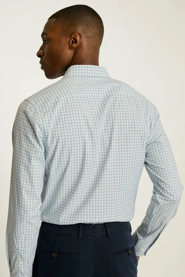 Men Tech Button Down Shirt Blue Brown Plaid Bonobos Casual Shirts