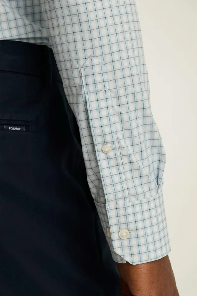 Men Tech Button Down Shirt Blue Brown Plaid Bonobos Casual Shirts