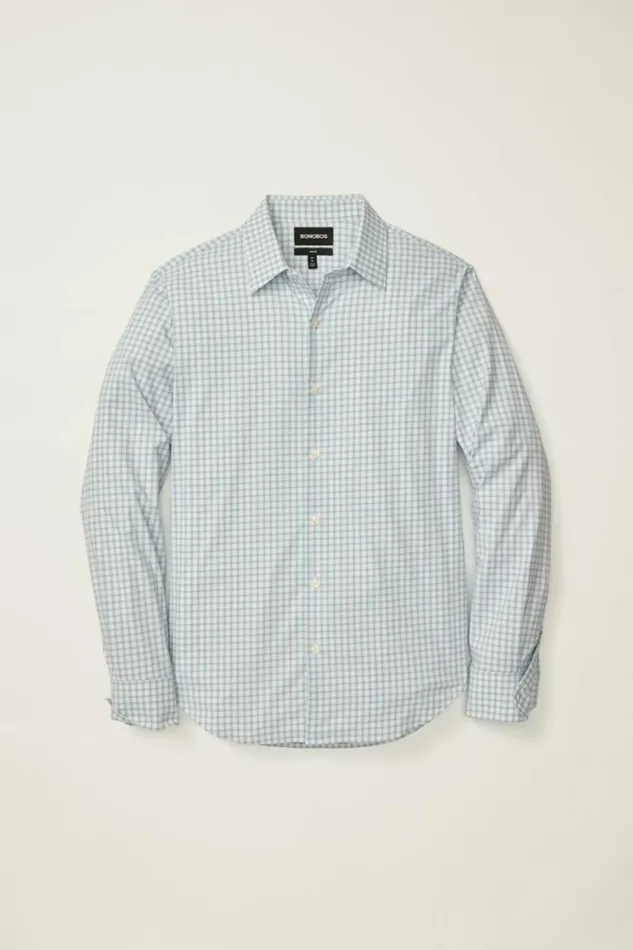 Men Tech Button Down Shirt Blue Brown Plaid Bonobos Casual Shirts