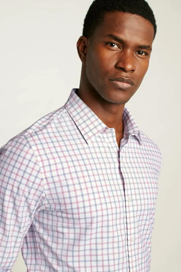 Men Tech Button Down Shirt Navy Red Graton Check Bonobos Business Casual Shirts