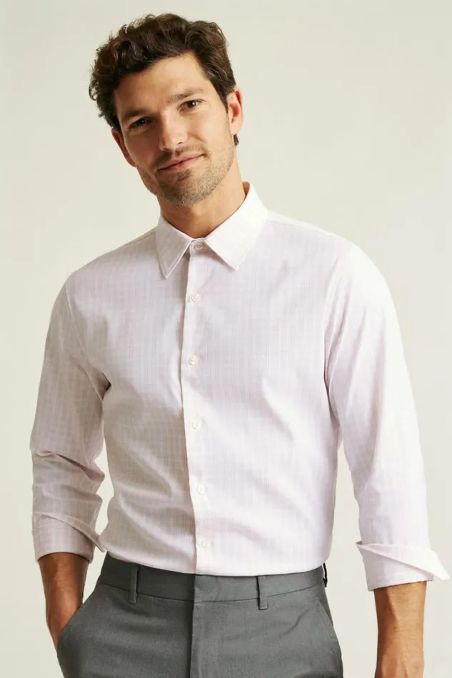 Men Tech Button Down Shirt Pink Bayard Plaid Bonobos Business Casual Shirts