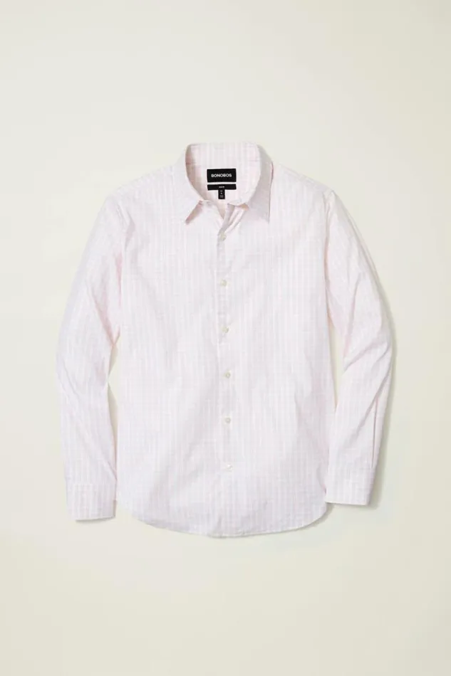 Men Tech Button Down Shirt Pink Bayard Plaid Bonobos Business Casual Shirts