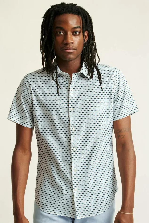 Men Tech Short Sleeve Shirt Here Fishy Fishy Blue Bonobos Short Sleeve Shirts