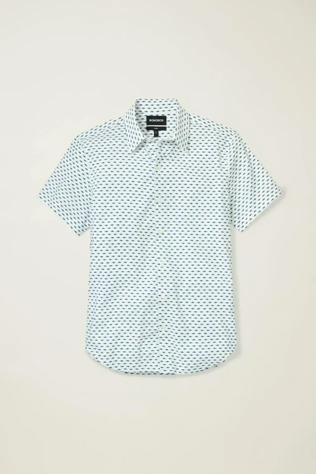 Men Tech Short Sleeve Shirt Here Fishy Fishy Blue Bonobos Short Sleeve Shirts
