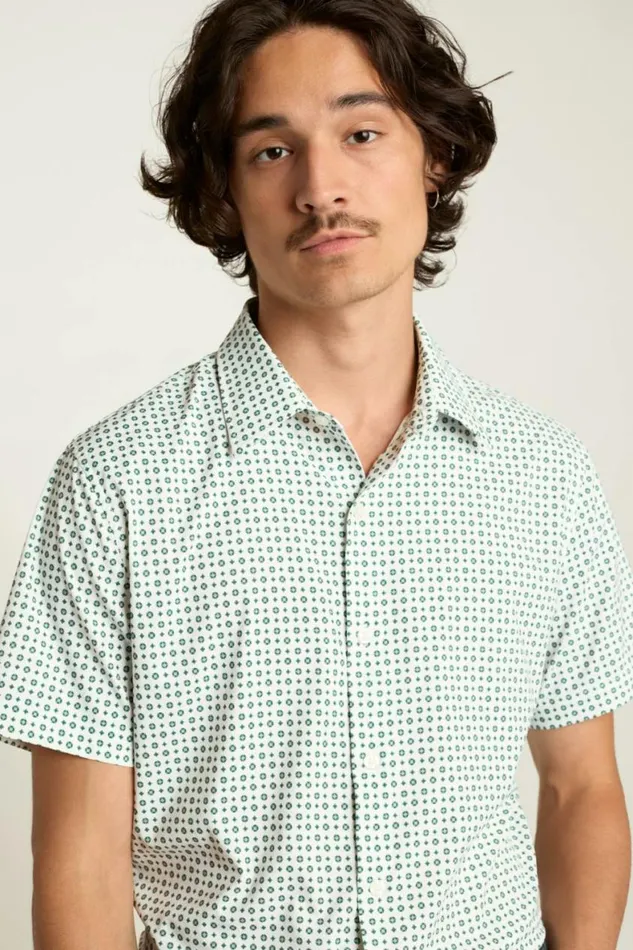 Men Tech Short Sleeve Shirt White Clocks Bonobos Short Sleeve Shirts