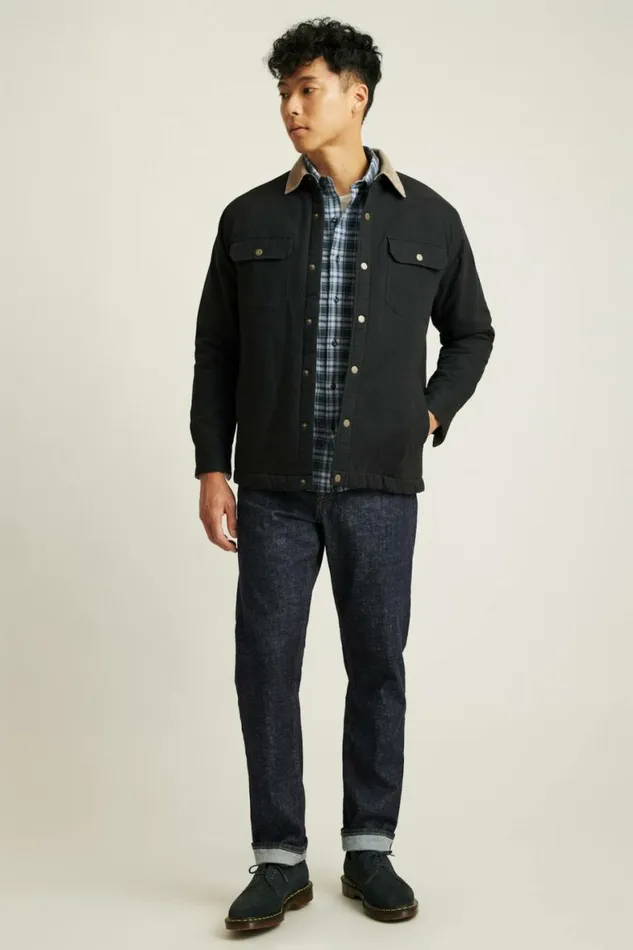 Men Teddy Fleece Lined Canvas Jacket Black Bonobos Jackets and Coats