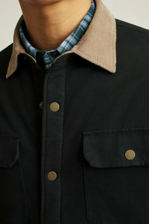 Men Teddy Fleece Lined Canvas Jacket Black Bonobos Jackets and Coats