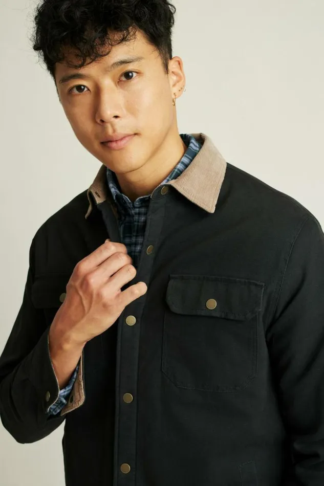 Men Teddy Fleece Lined Canvas Jacket Black Bonobos Jackets and Coats