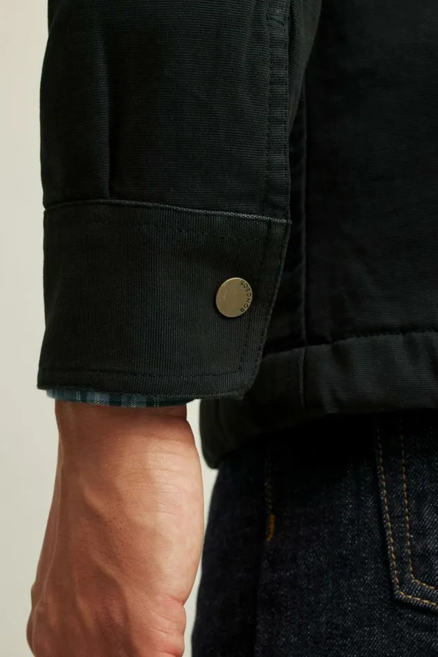 Men Teddy Fleece Lined Canvas Jacket Black Bonobos Jackets and Coats