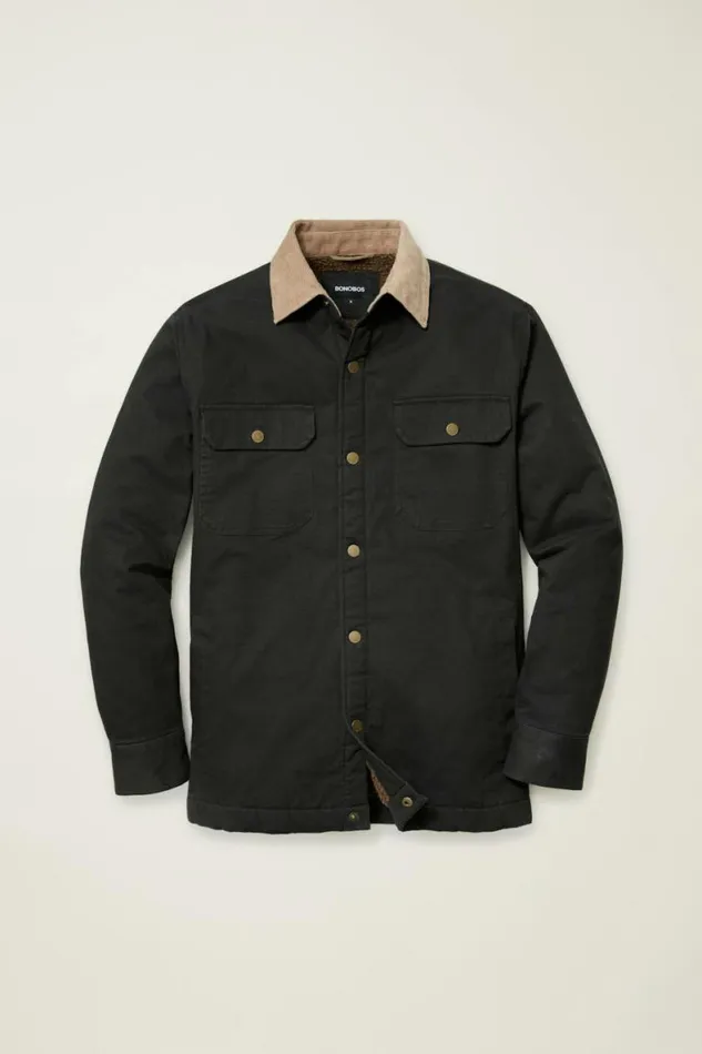 Men Teddy Fleece Lined Canvas Jacket Black Bonobos Jackets and Coats