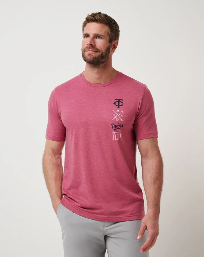 Men Tees TravisMathew MINNESOTA TWINS SUNSET SLAM 20 TEE Heather Red