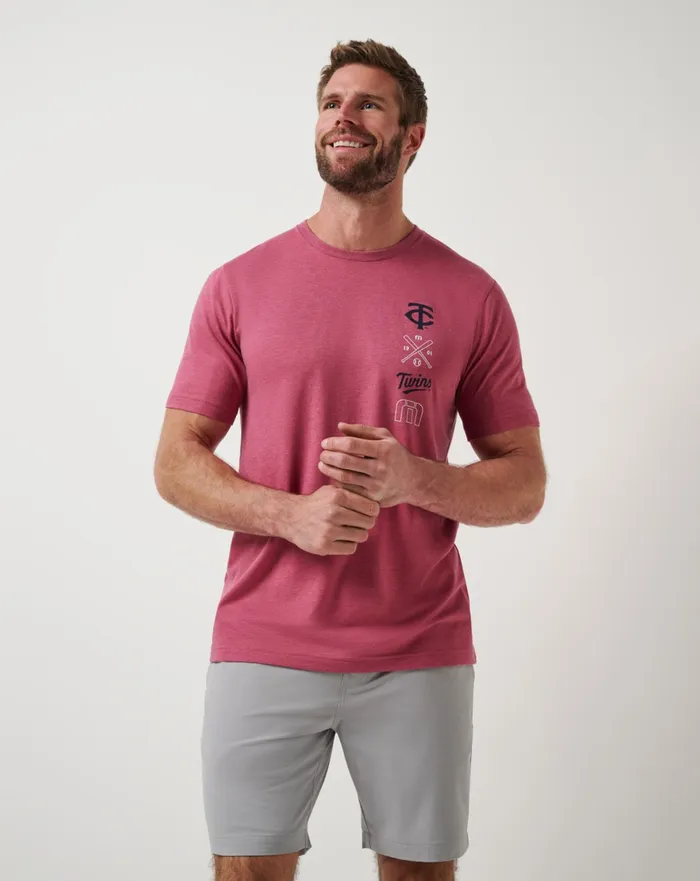 Men Tees TravisMathew MINNESOTA TWINS SUNSET SLAM 20 TEE Heather Red