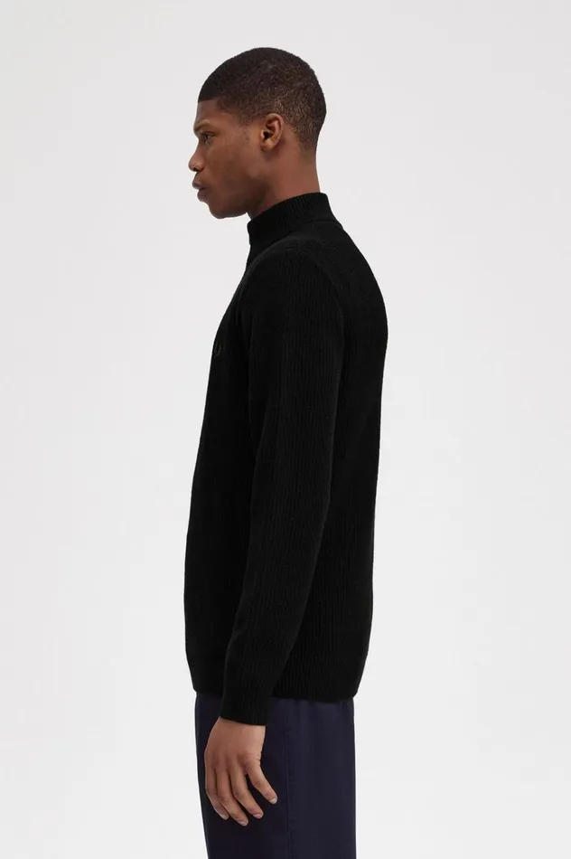 Men Textured Half Zip Jumper Black Fred Perry Knitwear