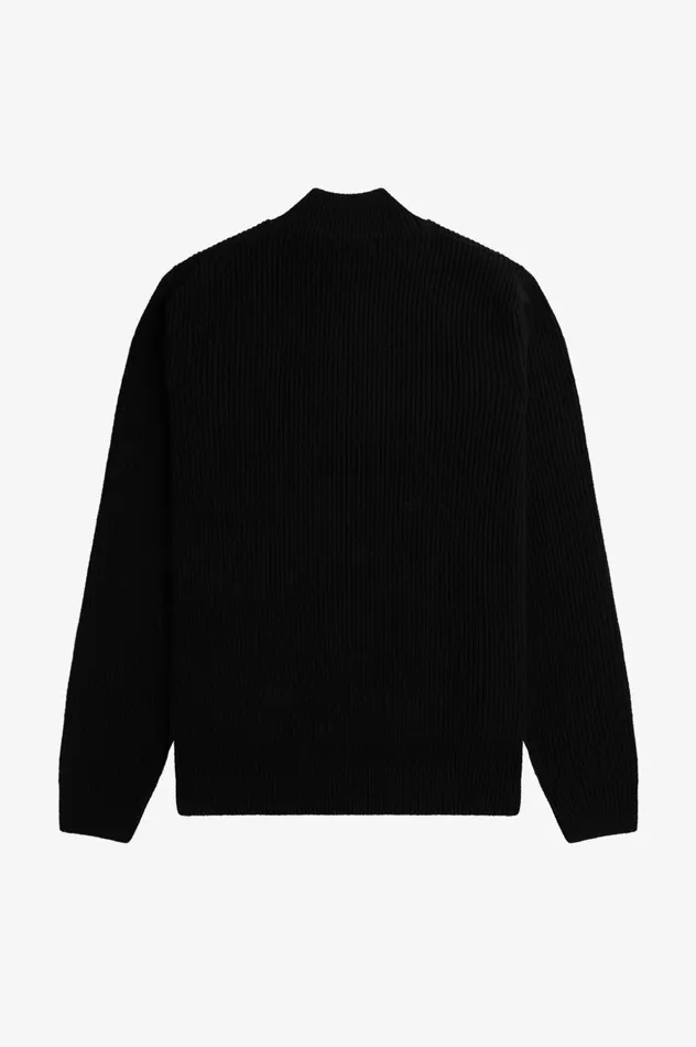 Men Textured Half Zip Jumper Black Fred Perry Knitwear