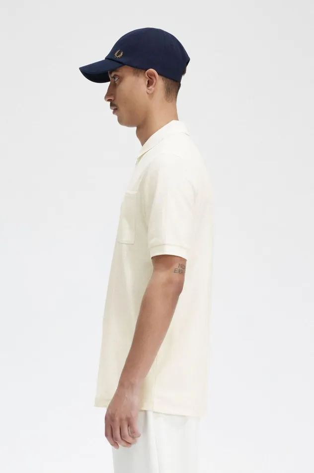 Men Textured Zip Neck Polo Shirt Ecru Fred Perry Polo Shirts