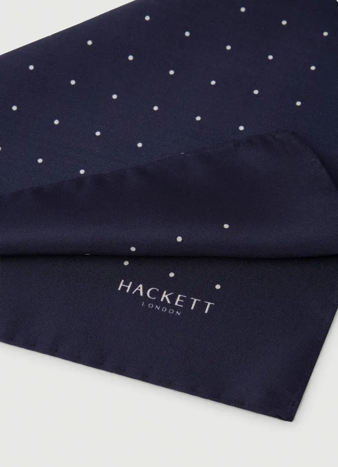 Men Ties and Pocket Squares Hackett London Small Space Dot Silk Handkerchief Navyivory