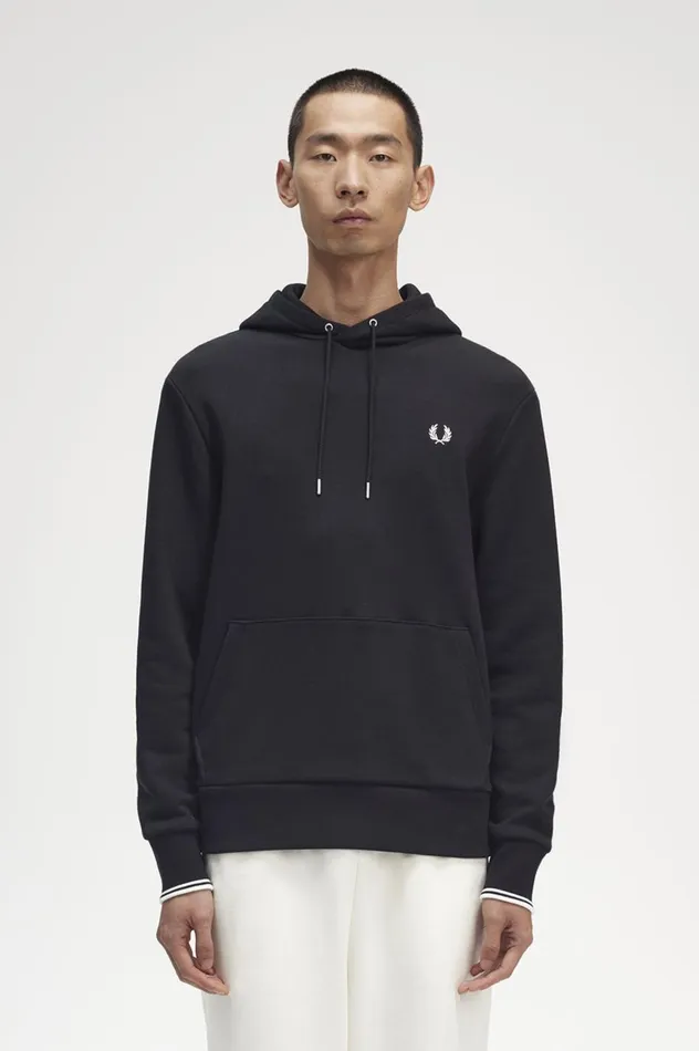 Men Tipped Hooded Sweatshirt Black Fred Perry Sweatshirts