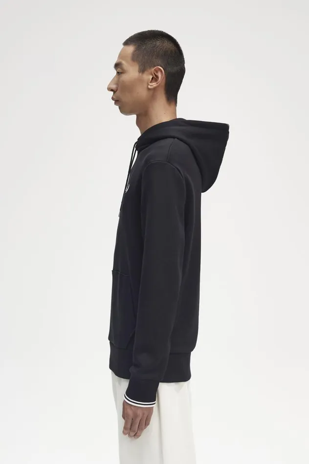 Men Tipped Hooded Sweatshirt Black Fred Perry Sweatshirts
