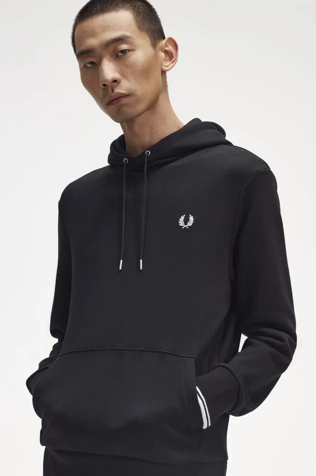 Men Tipped Hooded Sweatshirt Black Fred Perry Sweatshirts