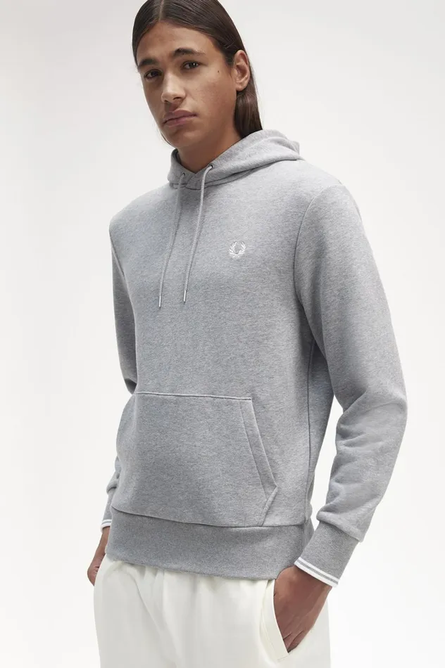 Men Tipped Hooded Sweatshirt Steel Marl Fred Perry Sweatshirts