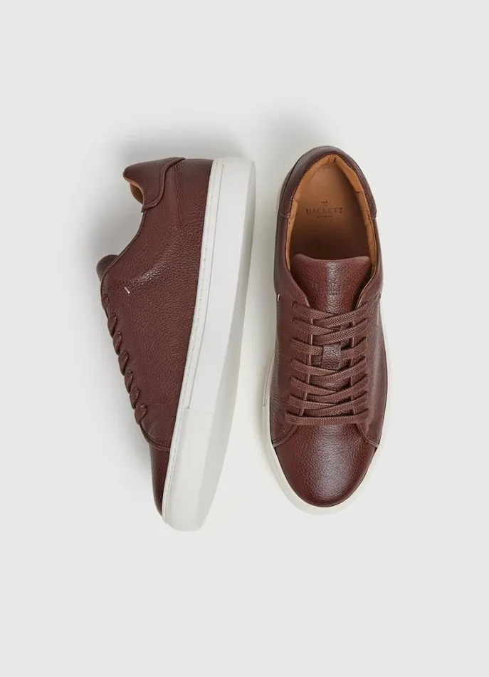 Men Trainers Hackett London Classic Leather Trainers Tan Brown