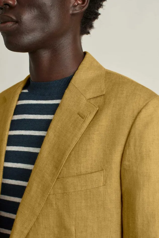 Men Unconstructed Italian Linen Blazer Mustard Herringbone Bonobos Blazers and Sport Coats