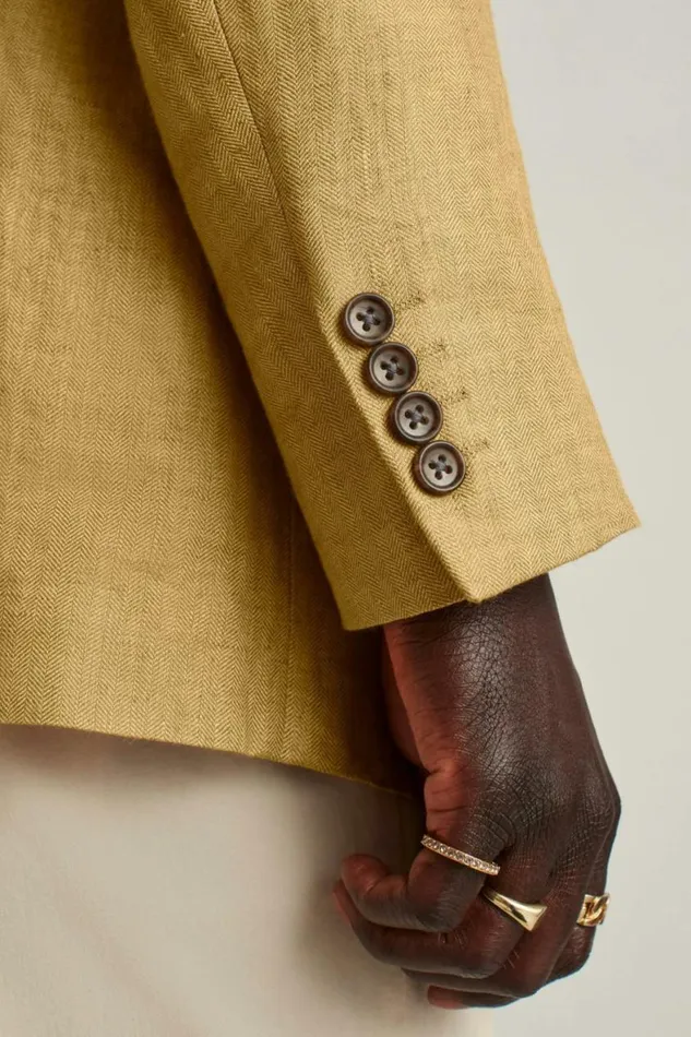 Men Unconstructed Italian Linen Blazer Mustard Herringbone Bonobos Blazers and Sport Coats
