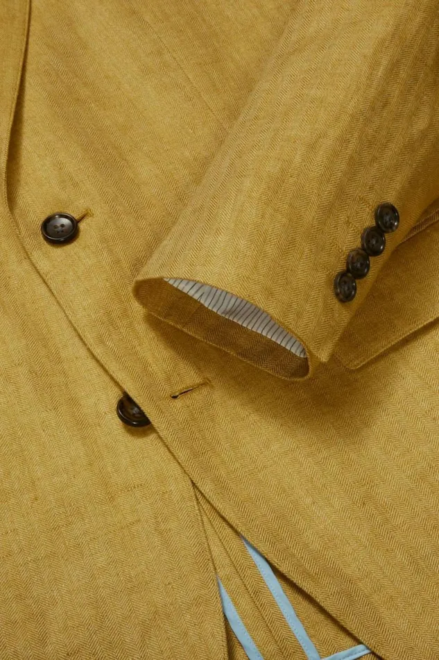 Men Unconstructed Italian Linen Blazer Mustard Herringbone Bonobos Blazers and Sport Coats
