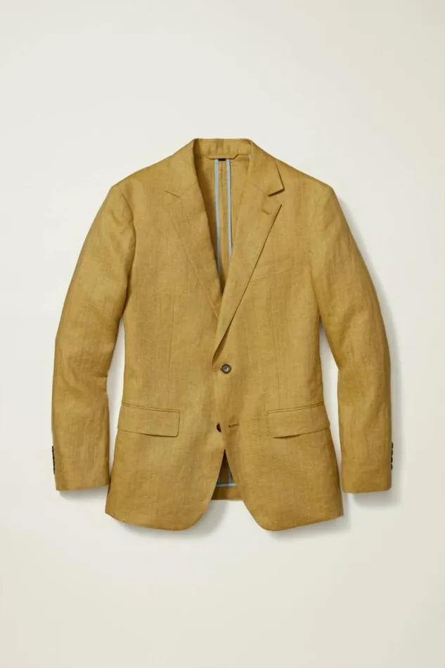 Men Unconstructed Italian Linen Blazer Mustard Herringbone Bonobos Blazers and Sport Coats