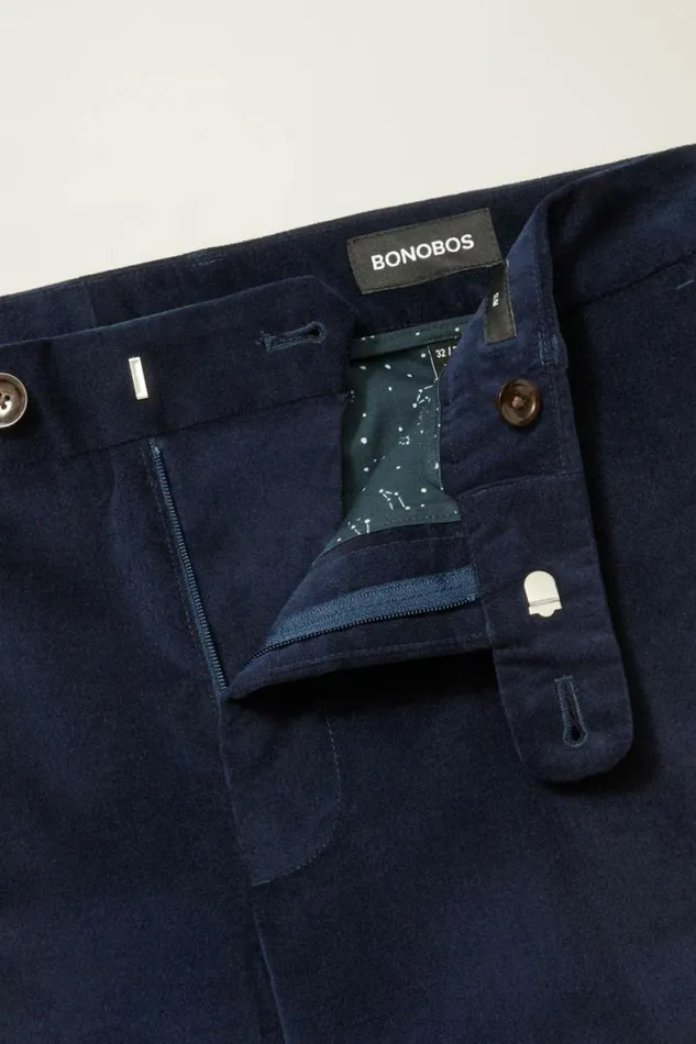 Men Velvet Trousers Maritime Blue Bonobos Dress Pants