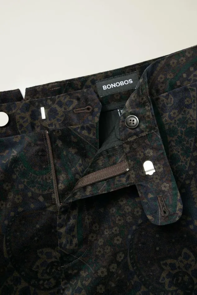 Men Velvet Trousers Navy Paisley Bonobos Dress Pants