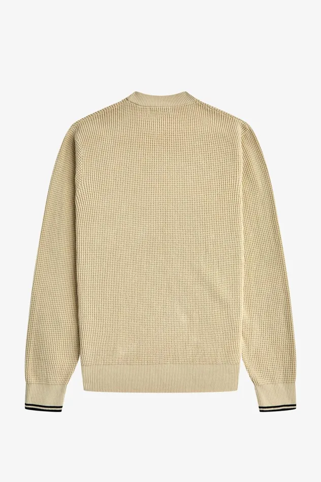 Men Waffle Stitch Jumper Oatmeal Fred Perry Knitwear