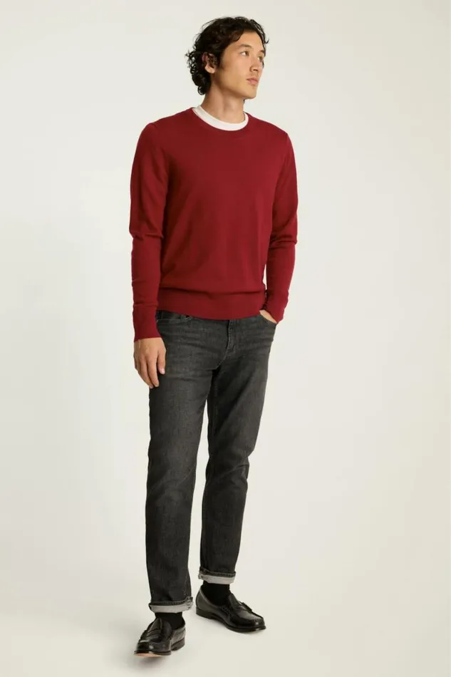 Men Washable Merino Crew Neck Sweater Dark Red Bonobos Crew and VNeck Sweaters Men Washable Merino Crew Neck Sweater Dark Red Bonobos Crew and VNeck Sweaters