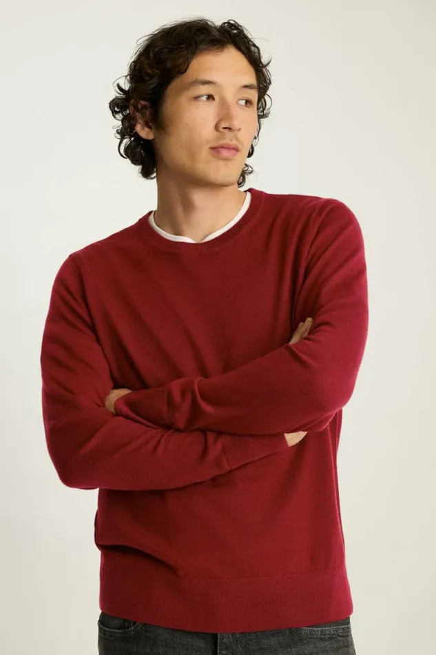 Men Washable Merino Crew Neck Sweater Dark Red Bonobos Crew and VNeck Sweaters