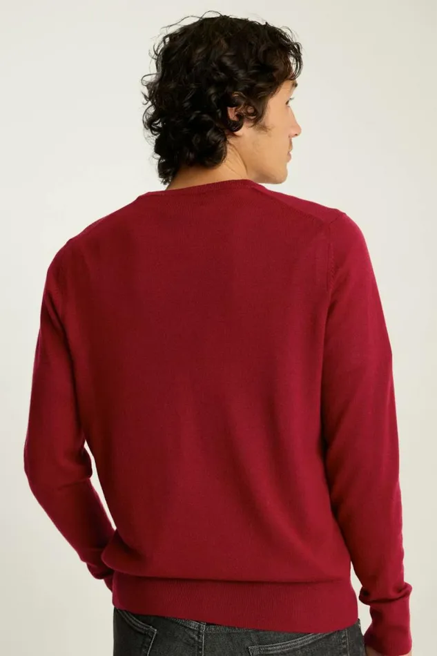 Men Washable Merino Crew Neck Sweater Dark Red Bonobos Crew and VNeck Sweaters