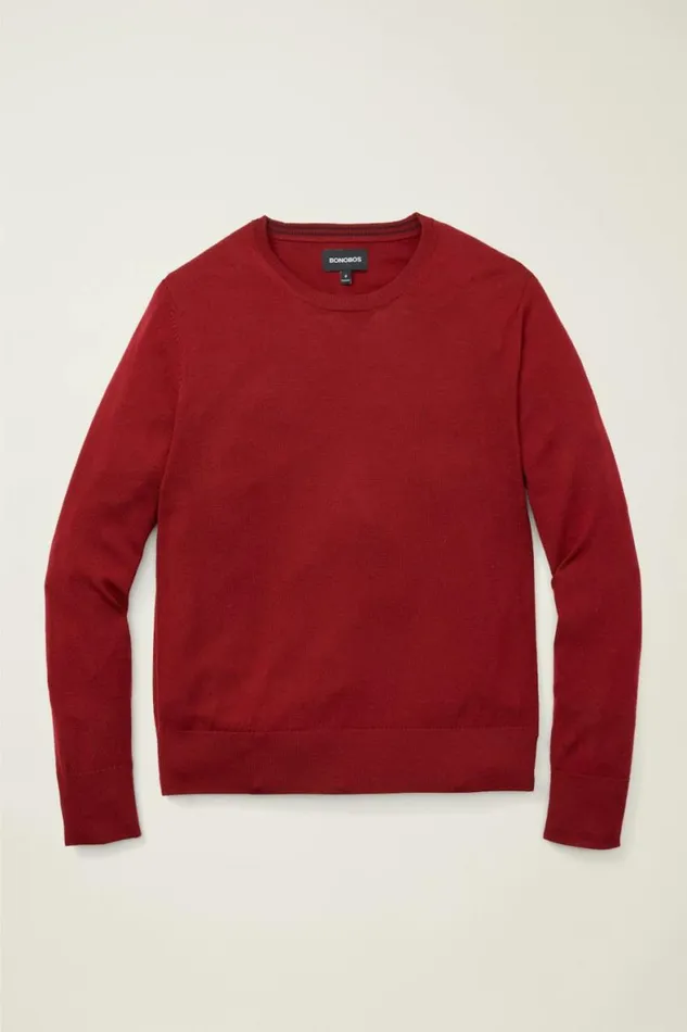 Men Washable Merino Crew Neck Sweater Dark Red Bonobos Crew and VNeck Sweaters