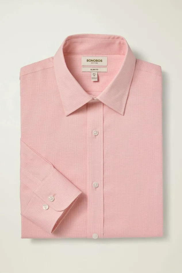 Men Weekday Warrior Dress Shirt Pink White Puppytooth Bonobos Business Casual Shirts