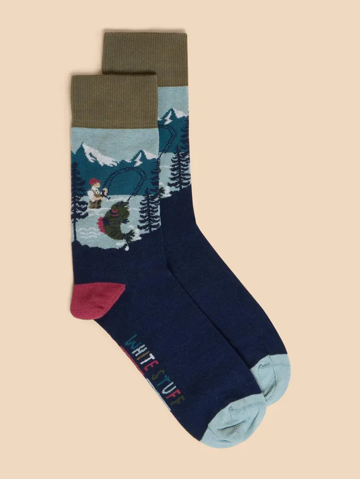 Men White Stuff Accessories Fishing Scene Ankle Sock