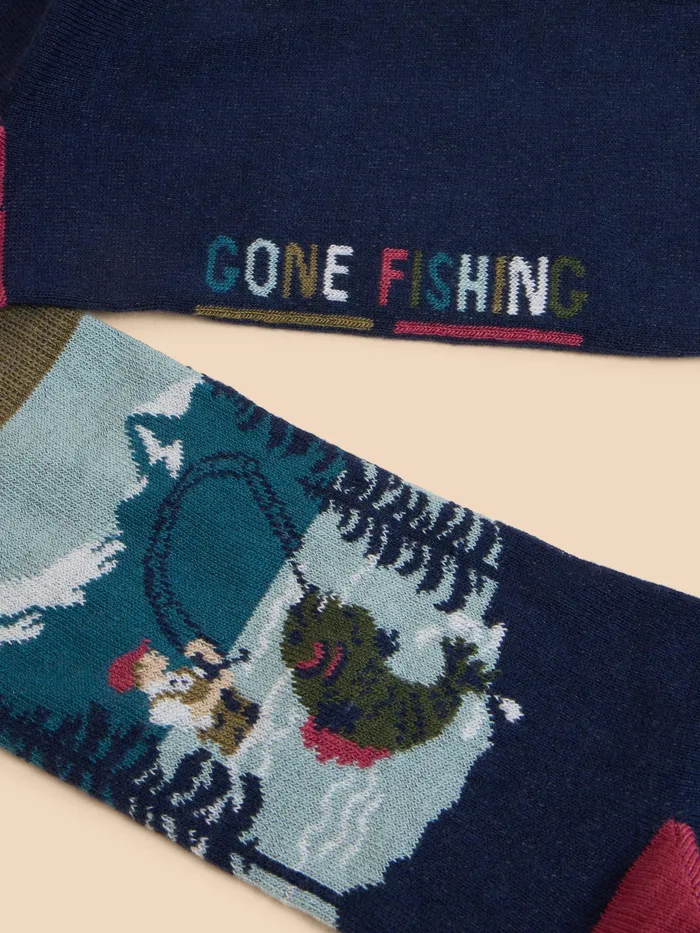 Men White Stuff Accessories Fishing Scene Ankle Sock