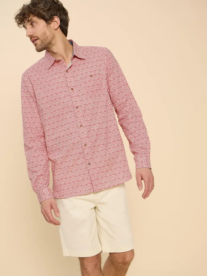 Men White Stuff Clothing Geo Diamond Print LS Shirt